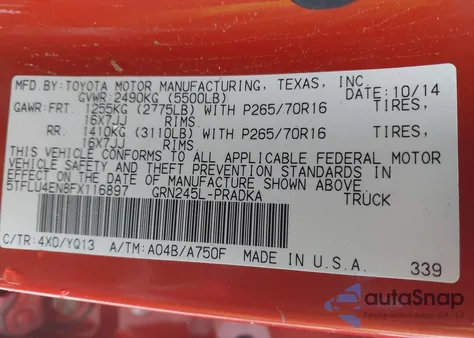 2015 Toyota Tacoma Trd Pro from USA, damaged, VIN 5TFLU4EN8FX116897
